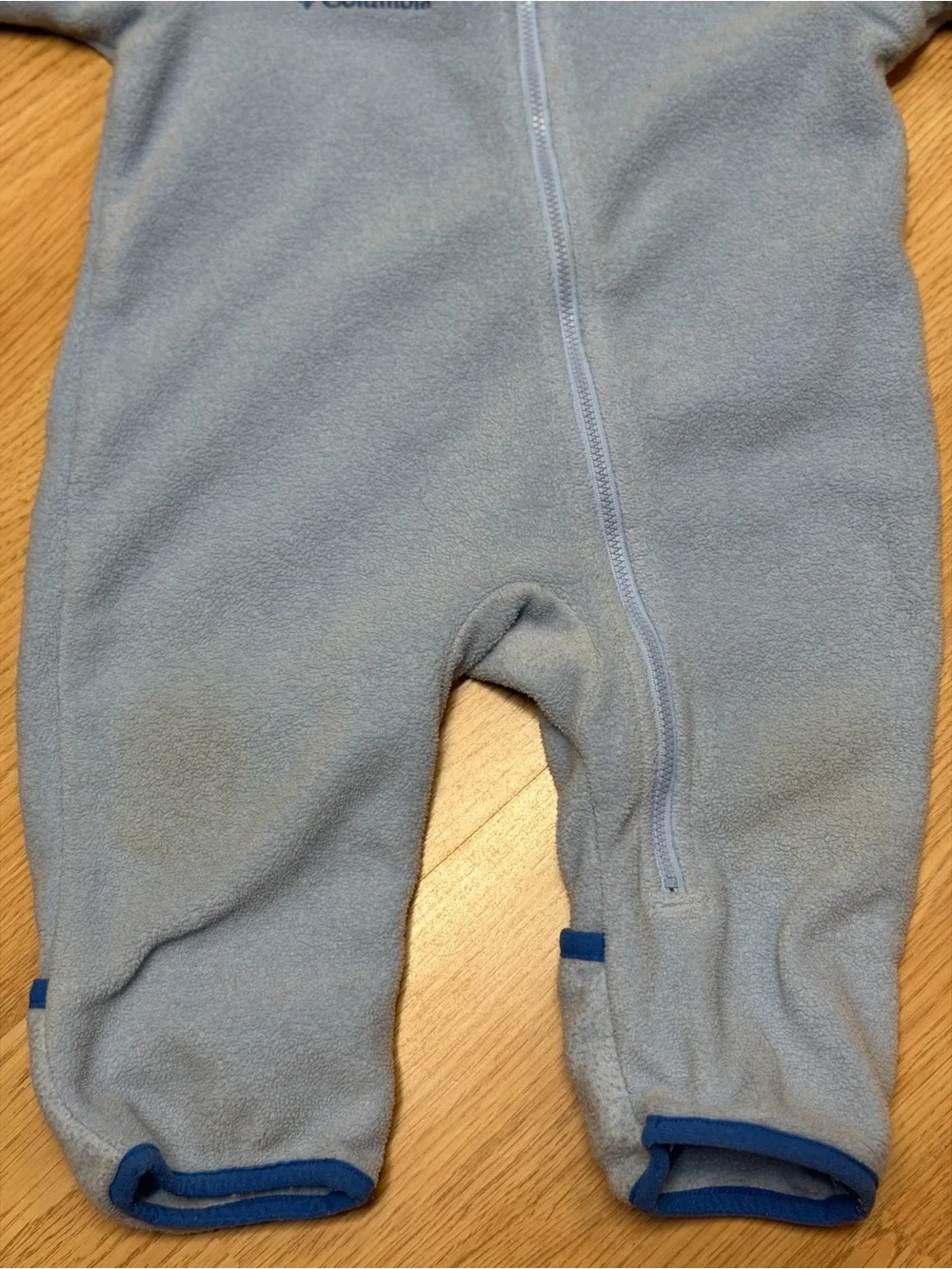 Columbia Infant 12M Blue Fleece Hooded Bunting Snowsuit Fold Over Hands Feet